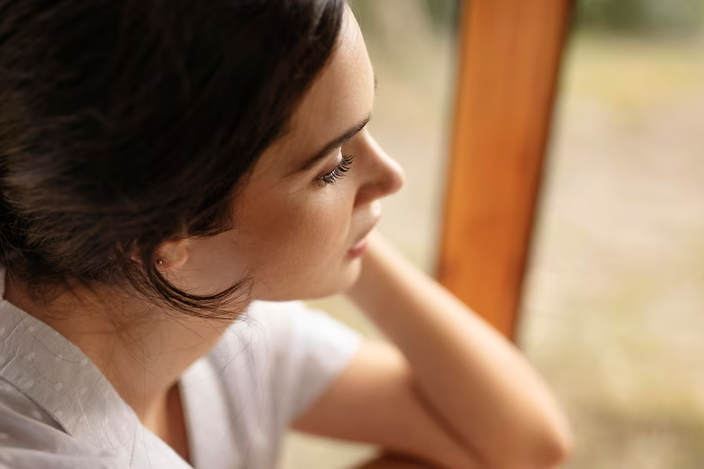 Top view image of a girl looking into the distance