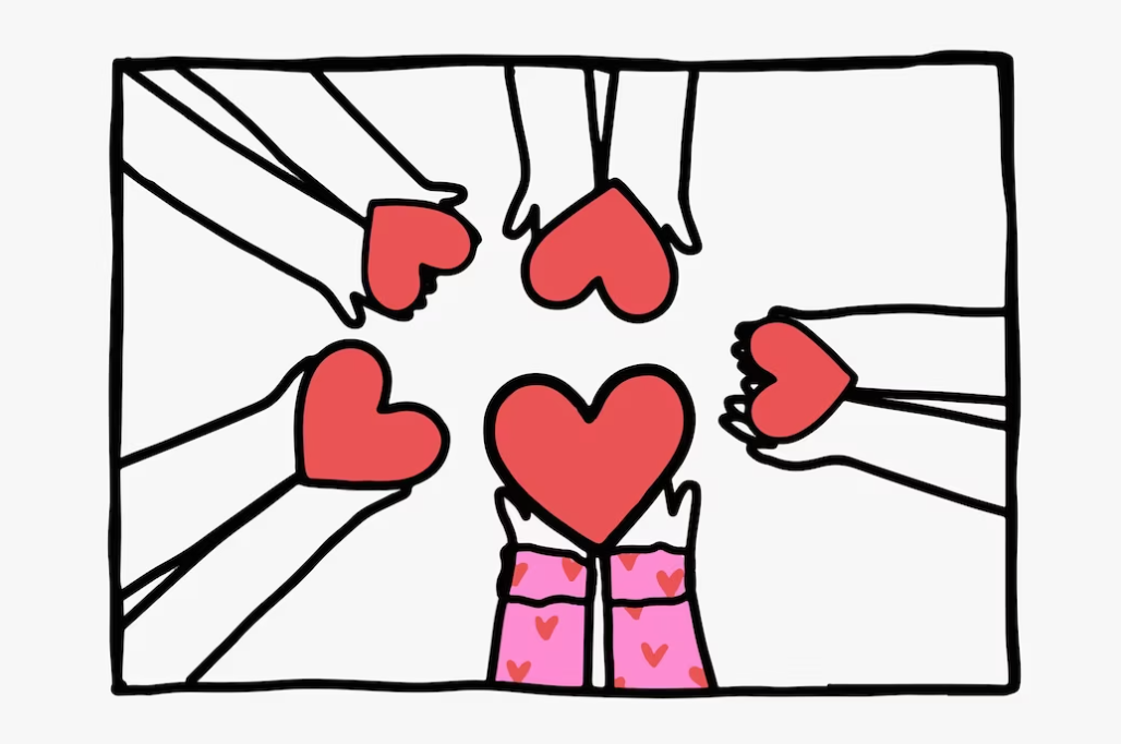 vector picture of hands sharing hearts